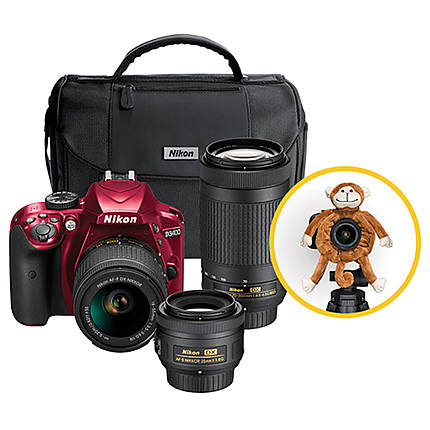 Nikon D3400 DSLR Triple Lens Parents Camera Kit - Red | Digital SLR ...